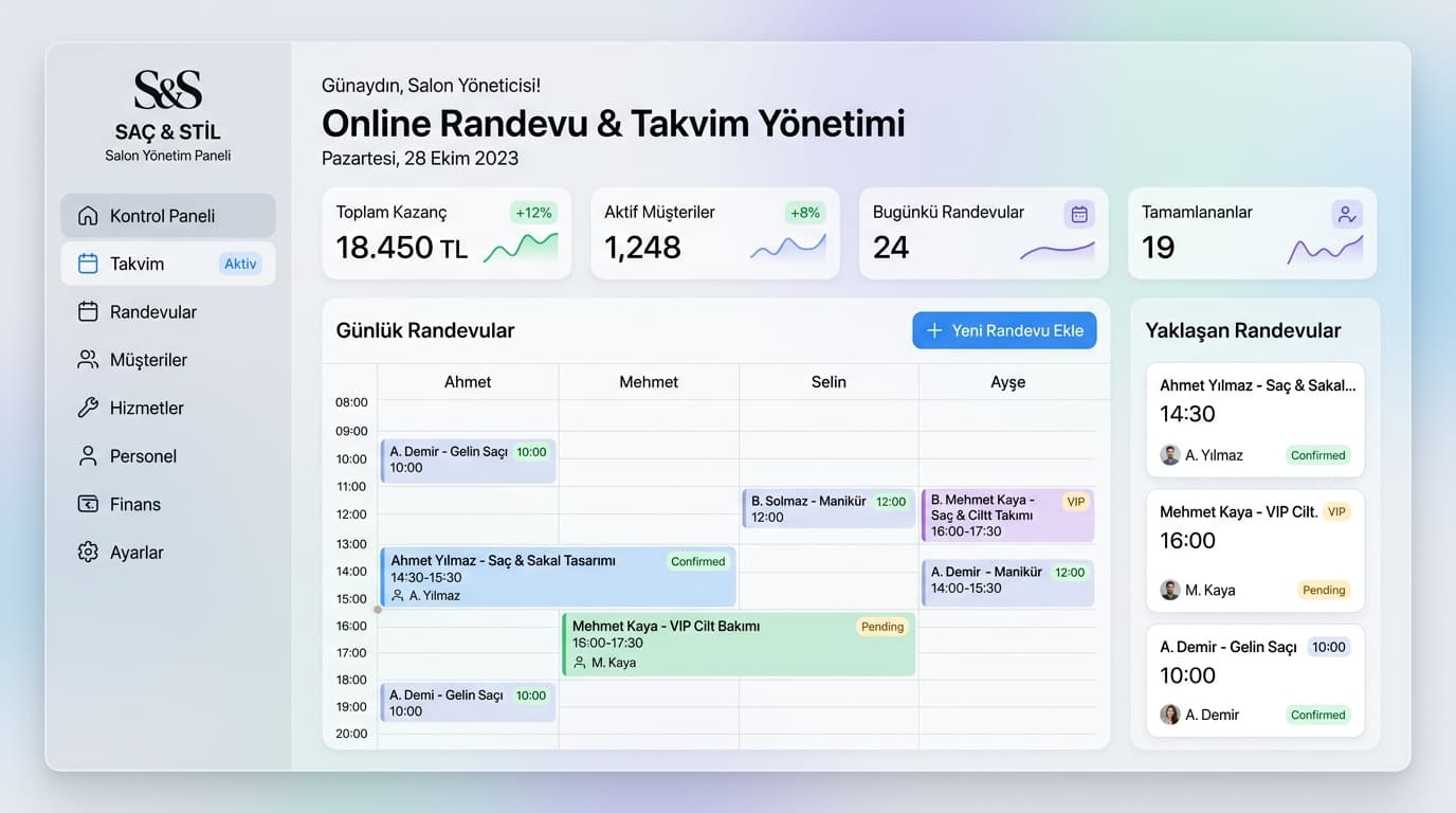 Online Randevu ve Takvim Yönetim Dashboard